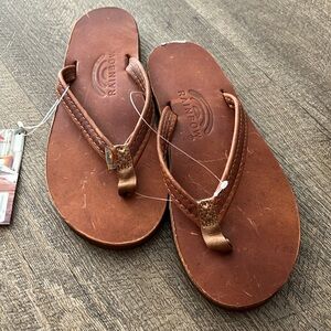 Rainbow sandals women’s medium leather flip flops shoes 6.5 - 7.5 NEW tan t…